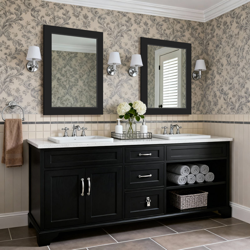 Rectangular Decorative Wall Mirror With Statement Deep Frame, HD Tempered Glass Vanity Mirror For Bathroom, Entryway, Or Bedroom