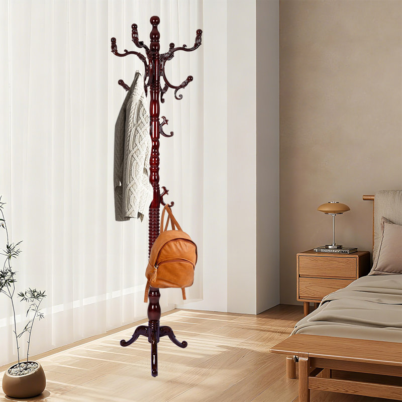 Portemanteau en bois massif, 14 points de suspension et base robuste pour le couloir, bureau (base en bois de rose)
