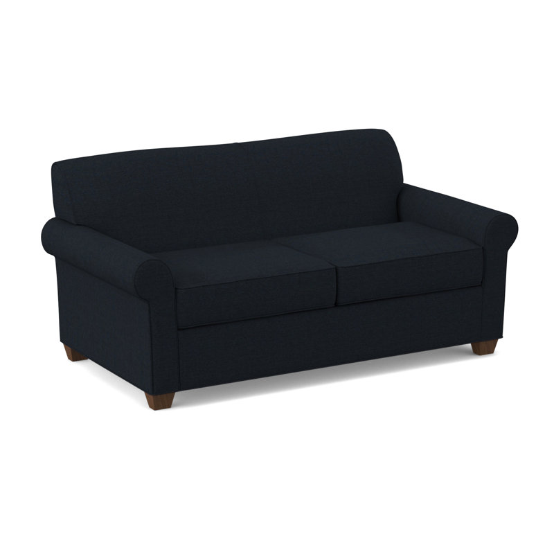 Finn Rolled Arm Sofa with Reversible Cushions, Montana Walnut, Antic Navy, 34" H x 75" W x 36" D