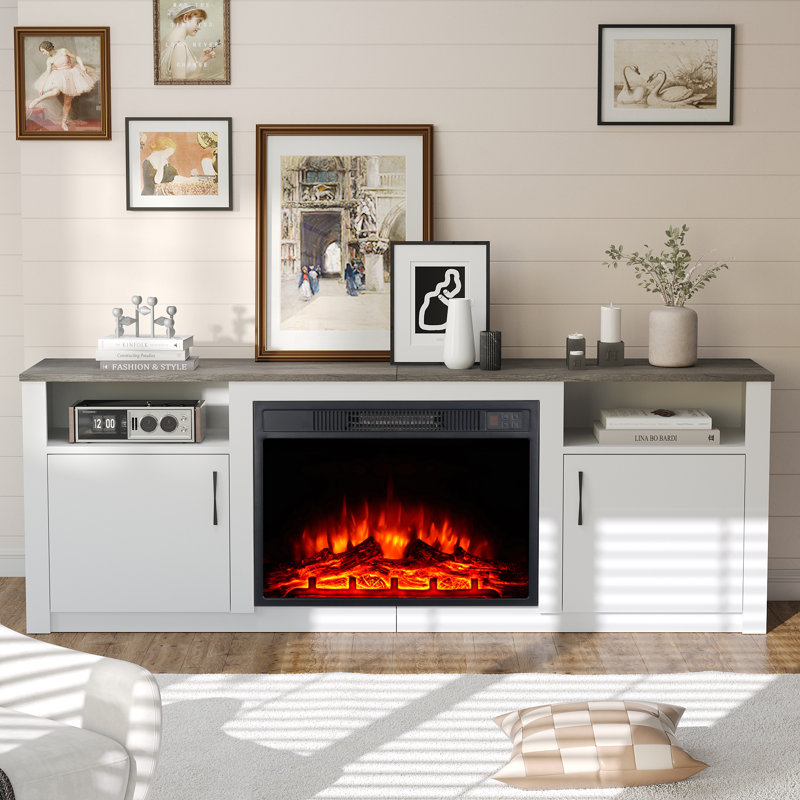 M.C.Haus TV Stand with 18" Electric Fireplace - Remote Control, Adjustable Flame & Storage, 56cm H x 157.6cm W x 35cm D