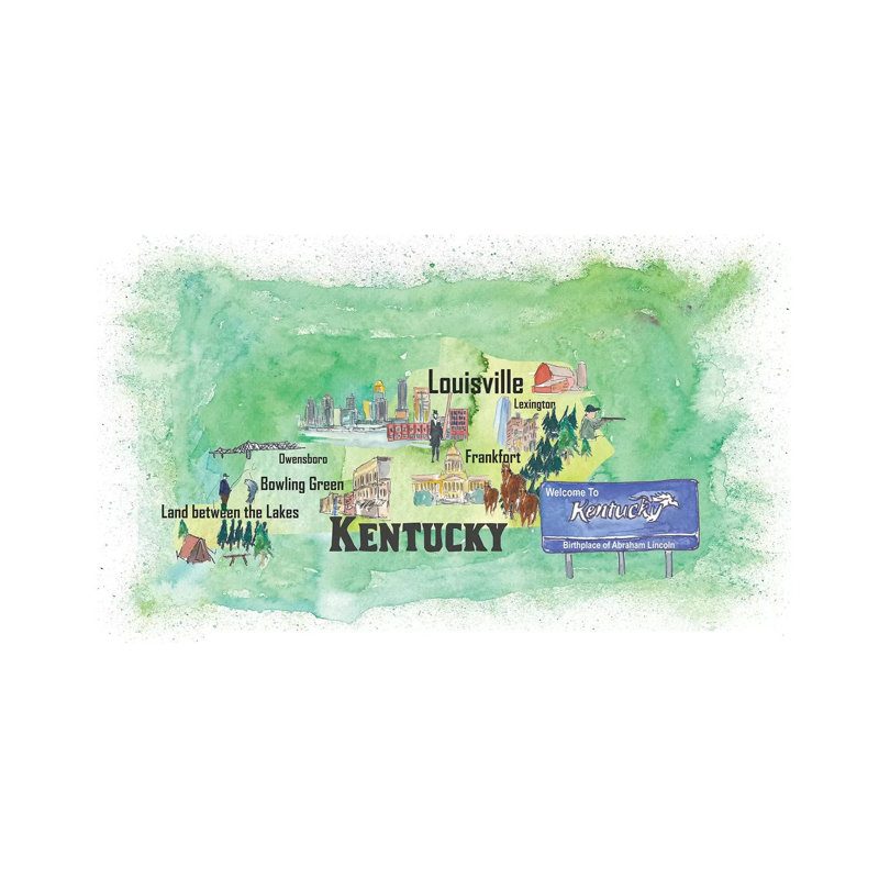 Kentucky Illustrated Travel Poster 1 Piece Wrapped Canvas Wall Art, 152.5 cm H x 101.5 cm W