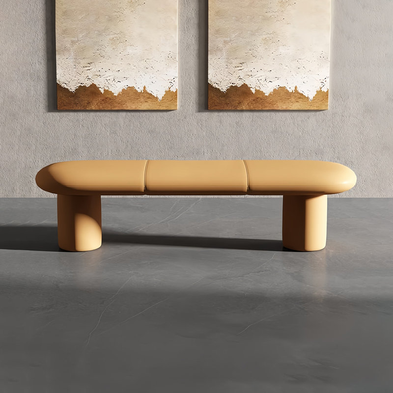 Banc de rangement en cuir clair, H 16,14 po x l 59,05 po x P 18,11 po