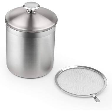 Evelots Cooking Oil Storage Can-Bacon Grease Keeper-Stainless Mesh Str