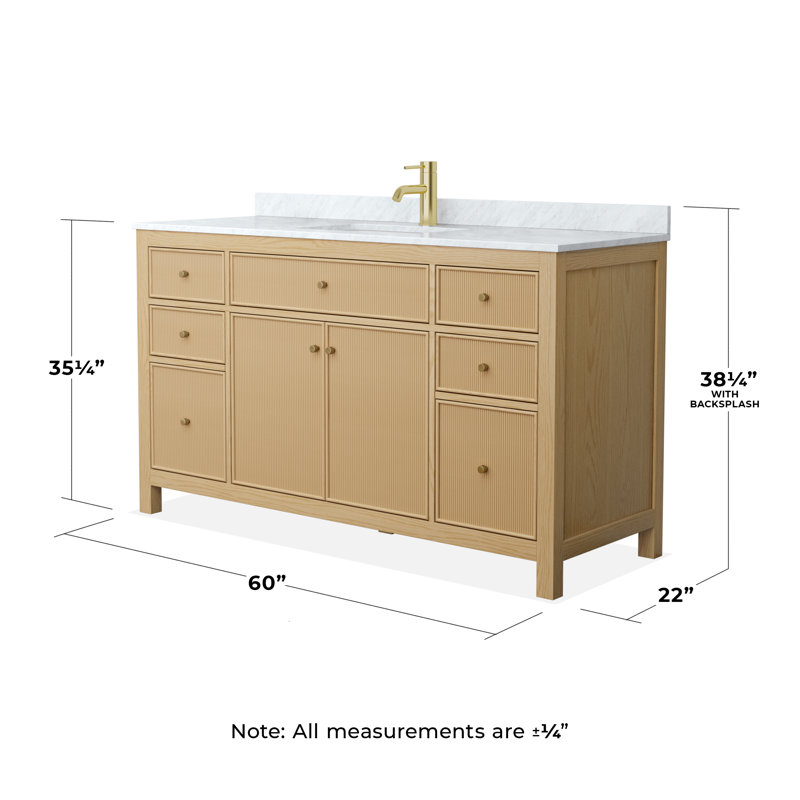 Pendry 48" Freestanding Single Bathroom Vanity with Marble Top, Brushed Gold, 60"