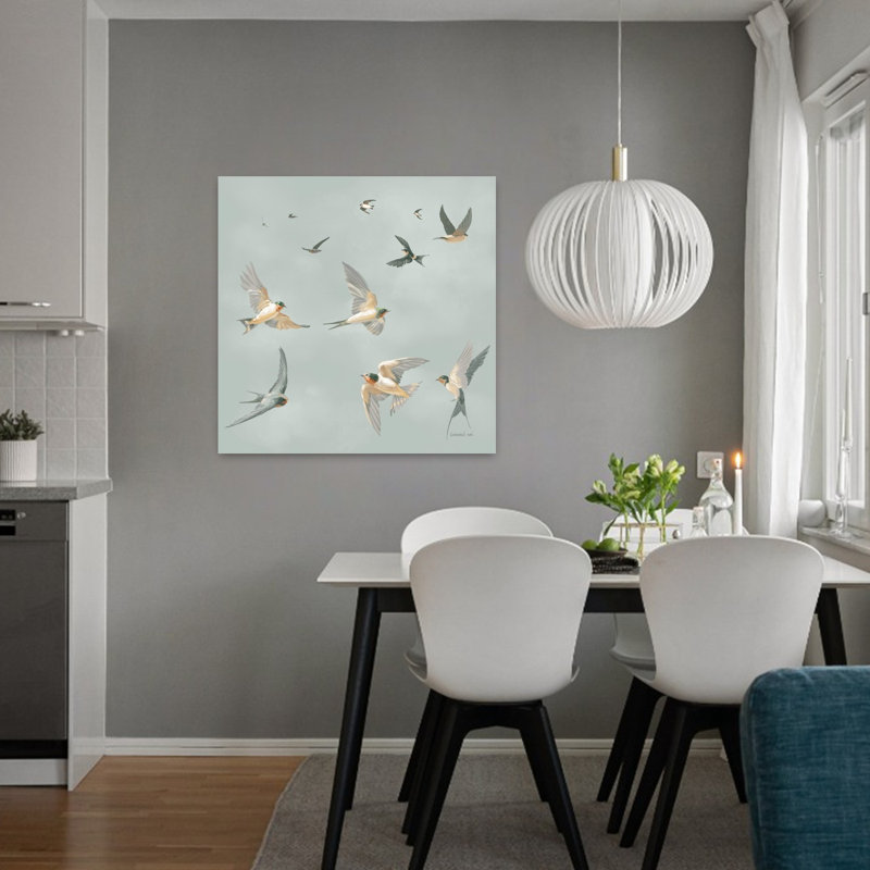 Art contemporain avec martinets avec animaux, H 32 po x l 32 po