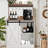 Farmhouse Coffee Bar with Sliding Barn Door, White Home Coffee Bar Station Cabinet with 6 Hooks Adjustable Shelves, Corner Hutch Buffet Cabinets with Storage