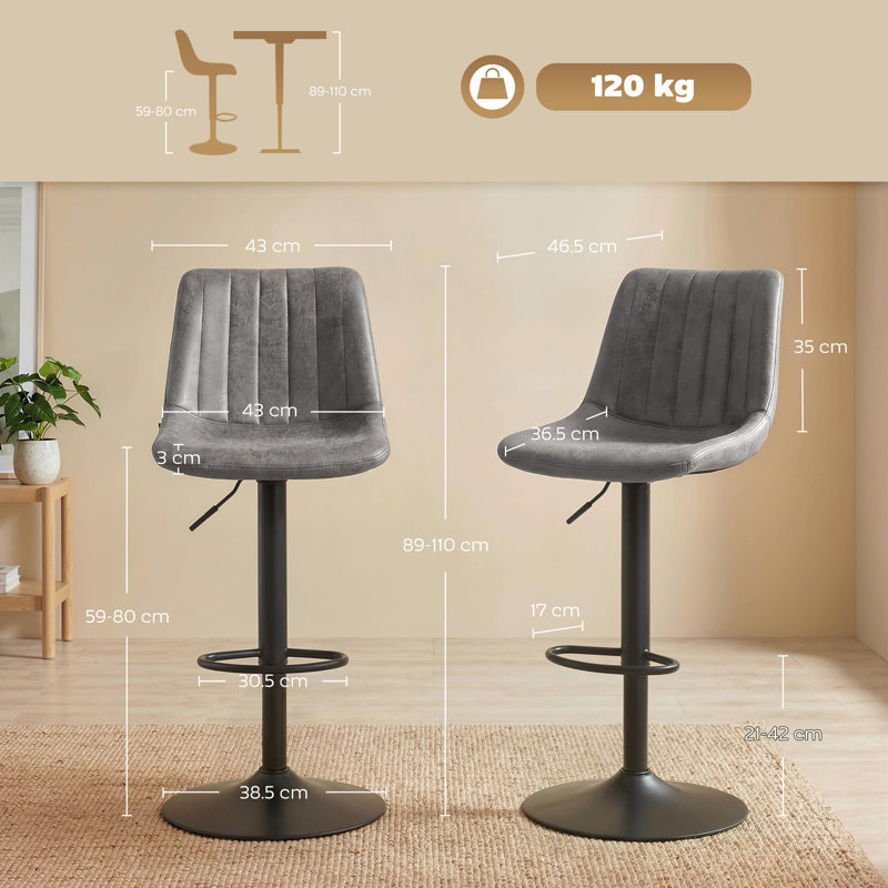 Kait Swivel Upholstered Adjustable Height Counter Stool with Metal Frame, Grey