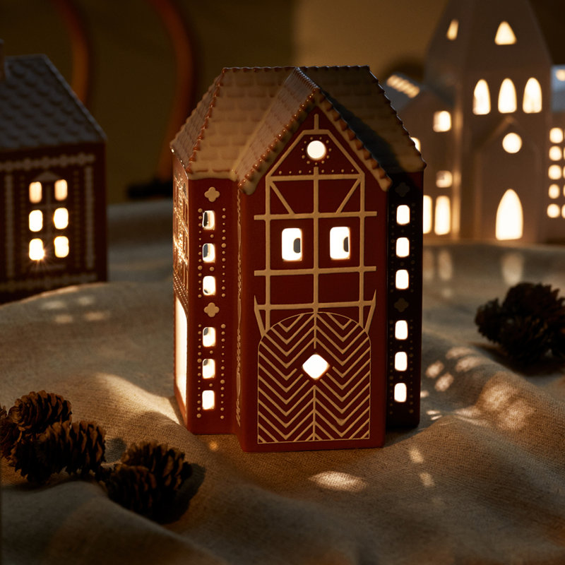 Gingerbread 6.7" Stoneware Tabletop Lantern