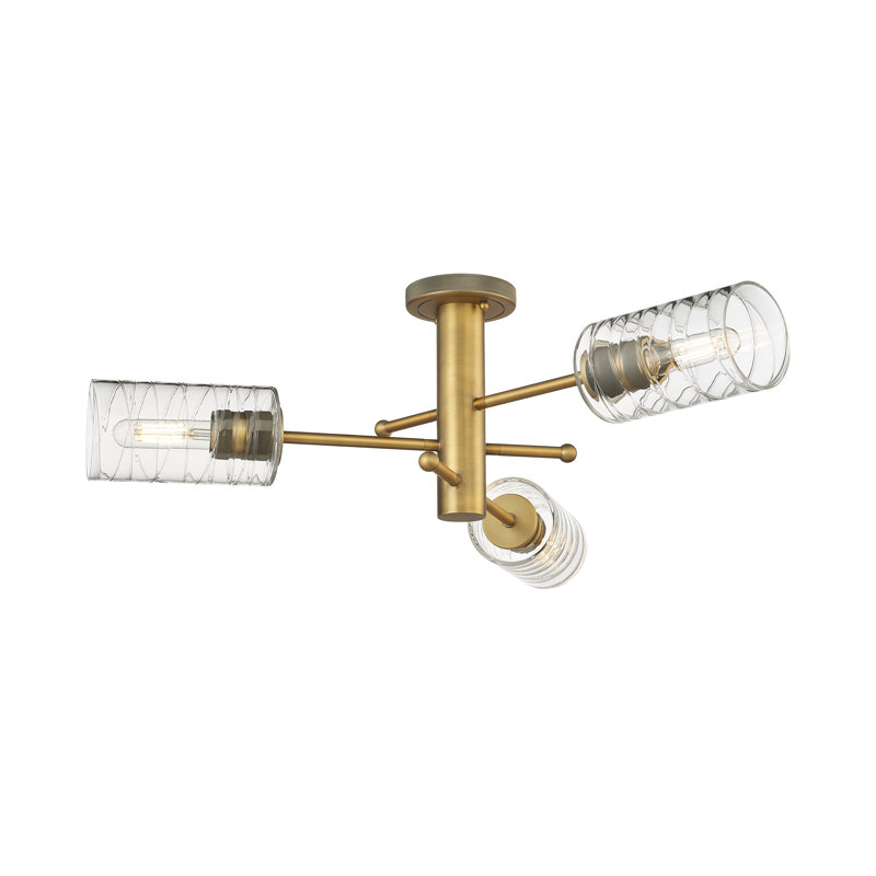 Plafonnier encastré 3 lumières Crown Point, Laiton brossé, H 10,13 po x l 29,38 po x P 29,38 po, Tourbillon déco