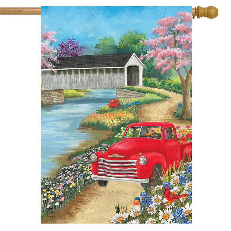Drapeau de printemps avec pont couvert