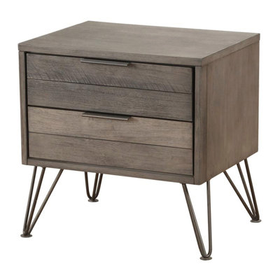 Contemporary Solid Wood Night Stand with Metal Hairpin Legs