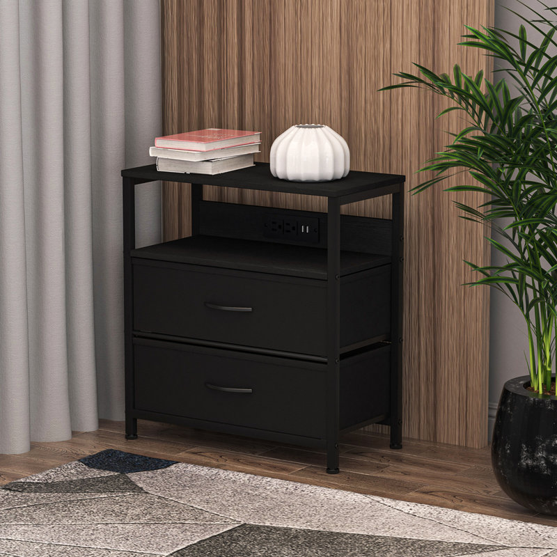 Kaderius 2 - Drawer End Table and Built-In Outlets, Black