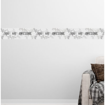 Bordure de papier peint à peler et coller - bordure rétro moderne blanc cassé, gris et gris anthracite You Are Awesome, 15 pi X 7 po, auto-adhésif