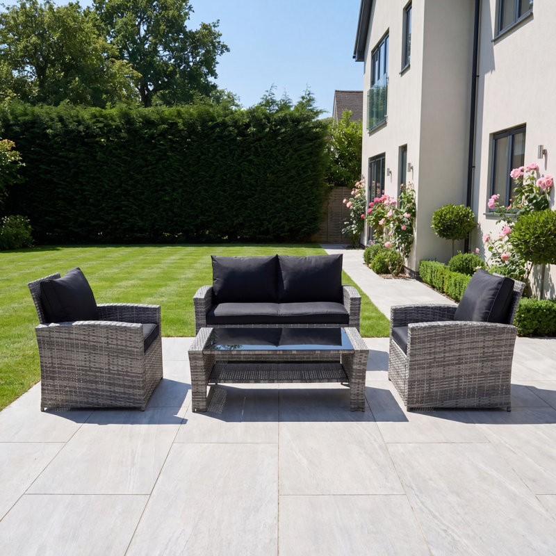 Pallini 4 Piece Rattan Patio Set, Black & Grey