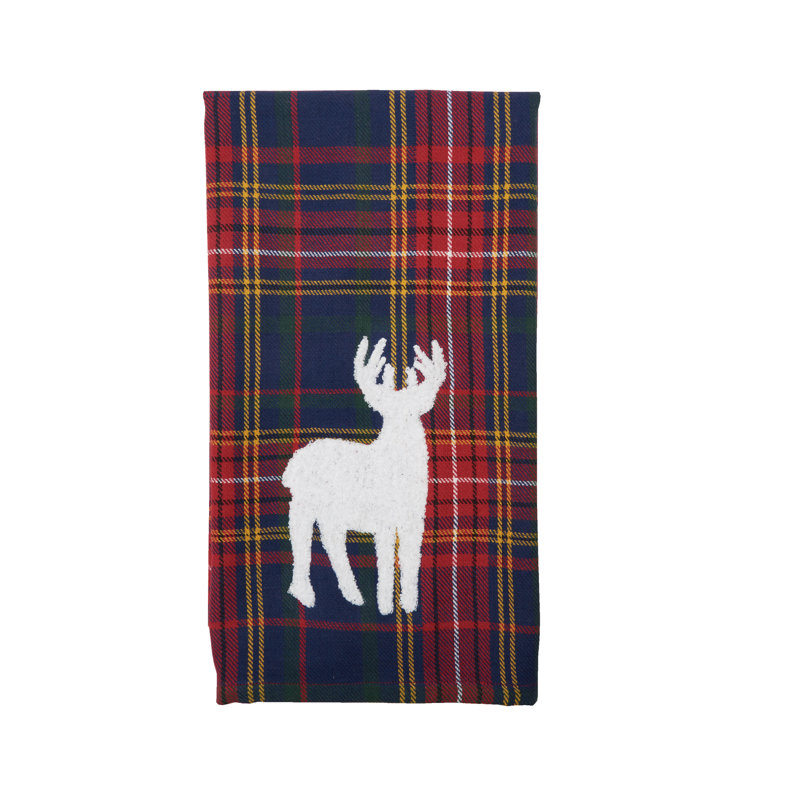 Blue Lennox Plaid Deer 100% Cotton Handwoven Christmas Dishtowel