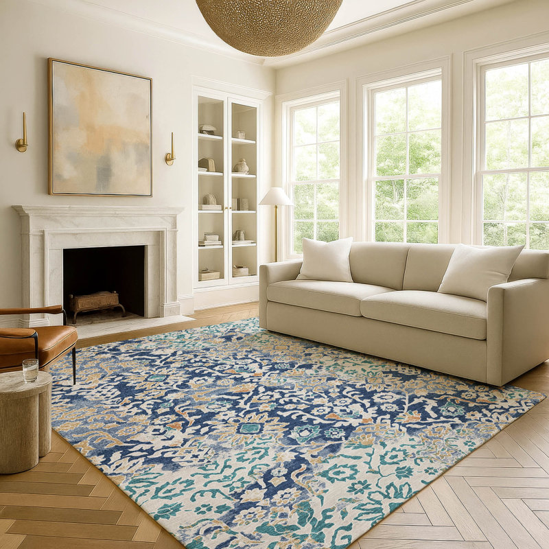 Tapis traditionnel lavable à la machine intérieur / extérieur ACN2584, Marine, 5 pi x 7 pi 6 po