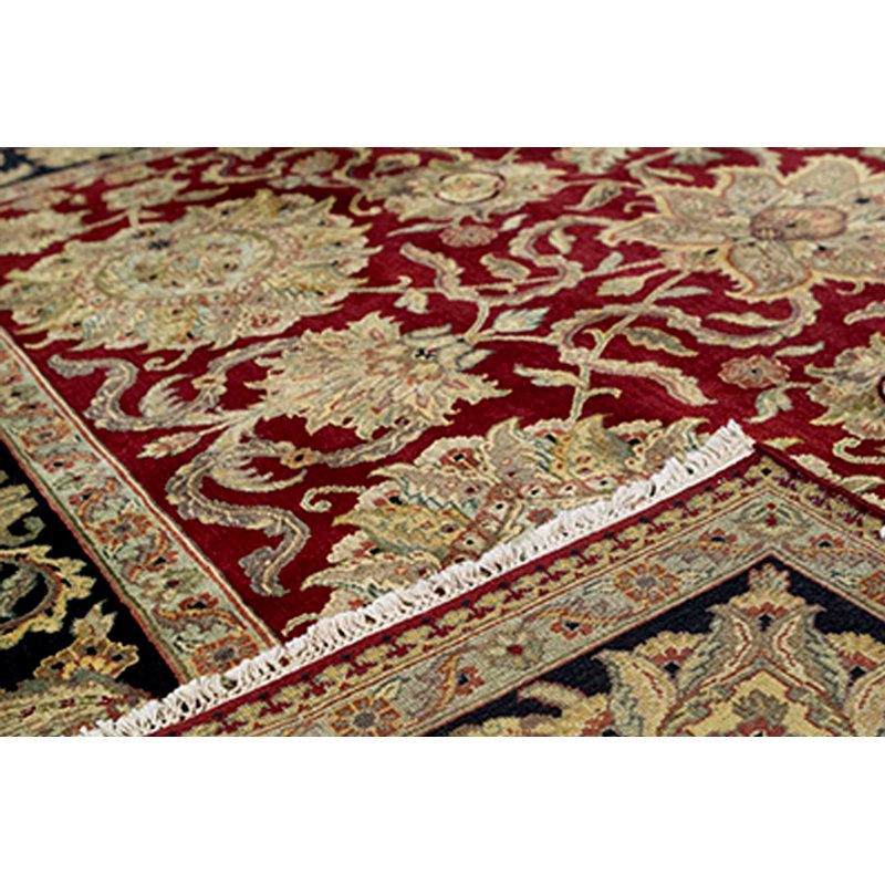 Tapis rouge et noir noué à la main de haute qualité