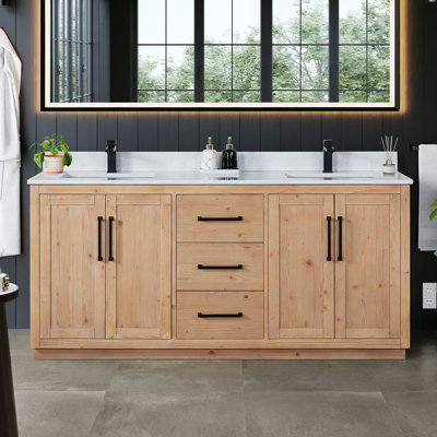 Cicero 72" Double Bathroom Vanity with Grain White Engineered Stone Countertop without Mirror
