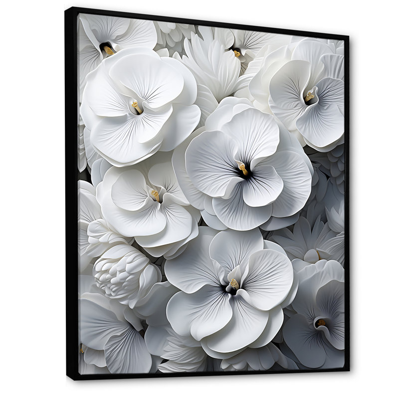 Pensées blanches élégantes, Cadre flottant noir, H 44 po x l 34 po x P 1,5 po