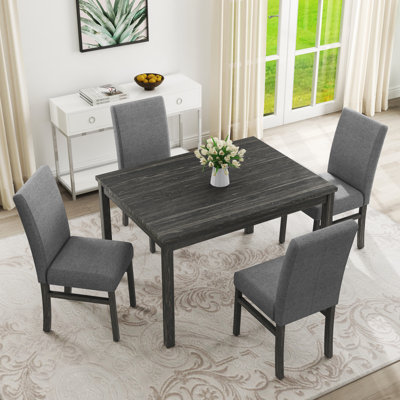Tasneema Modern Rectangular 48'' L x 35'' W Dining Set for Small Spaces，4 People Solid Wood 4 Legs Dining Table Set