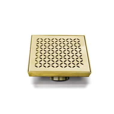 Square Floor Drain Brass Shower Drain 3.5 Inch with Grid Grate Cover  Applicable In Bathroom, Garage, Basement And Toilet