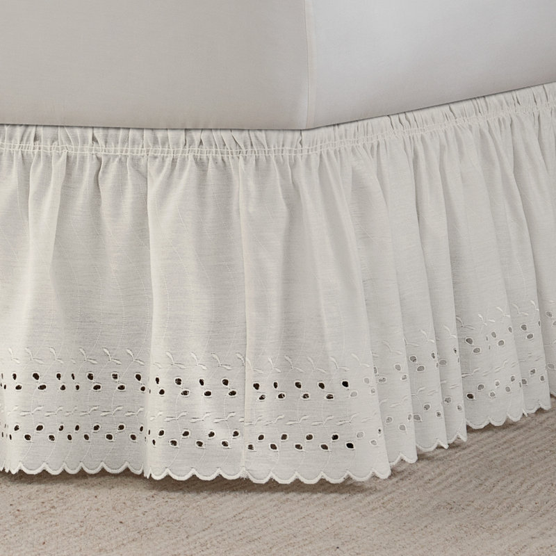 White Eyelet Ruffled Wrap Around Bed Skirt, Queen/King