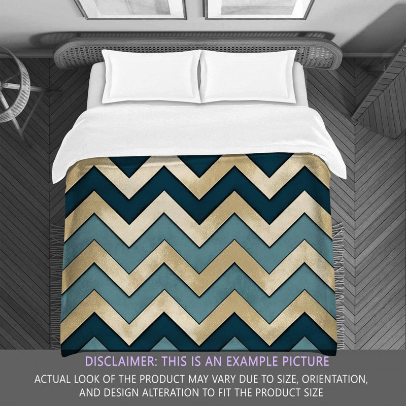 Checkered Comforter, Twin Extra Long Comforter, Blue/Gold Chevron