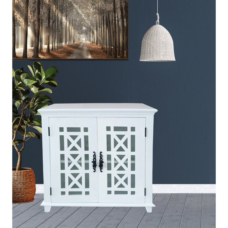 Armoire décorative en bois massif avec porte et tablette en verre