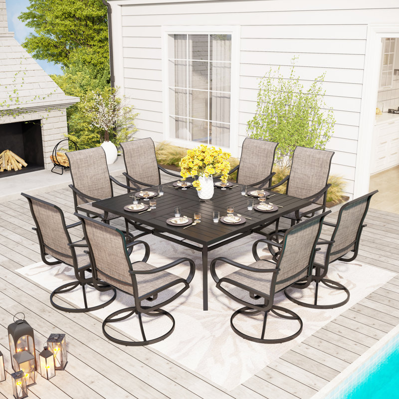 Leonard 8 - Person Patio Dining Set with Square Table, Brown