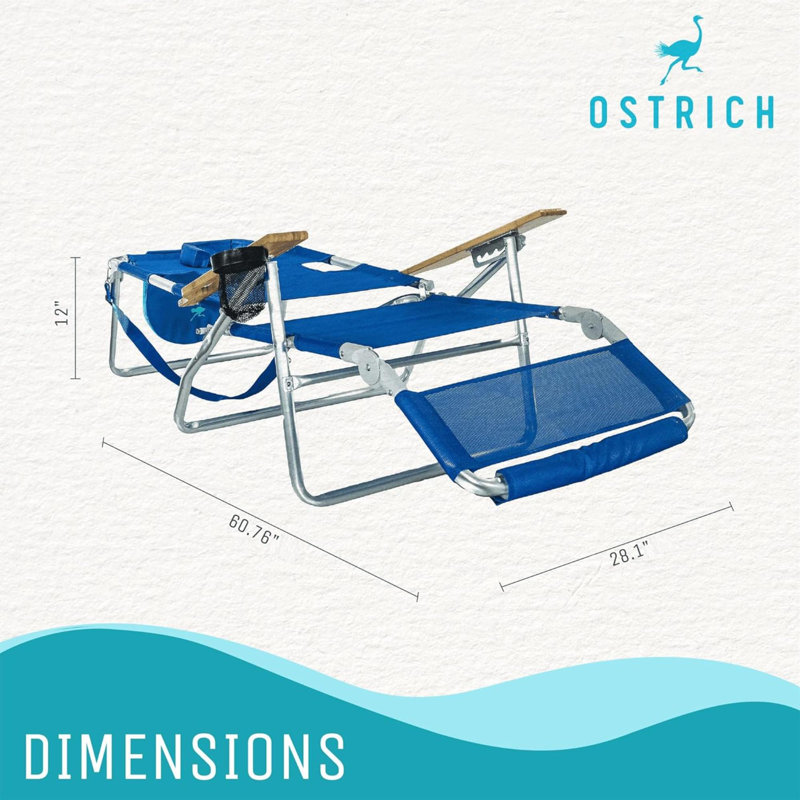 Blue Aluminum Folding Beach Chair with Wooden Armrests and Cushions