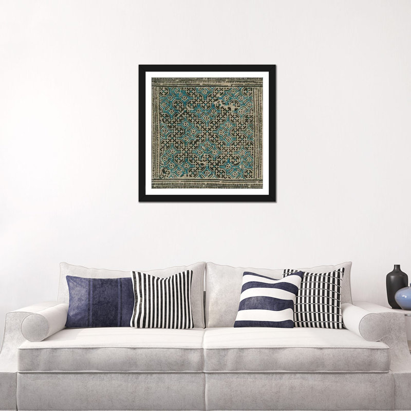 « block print textile i », impression sur toile, H 18 po x l 18 po x P 1,5 po, Toile avec cadre noir, Blanc