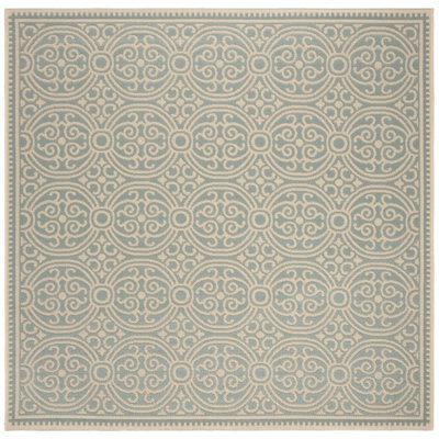 Gilmore Hooked Indoor/ Outdoor Cream/Aqua Rug