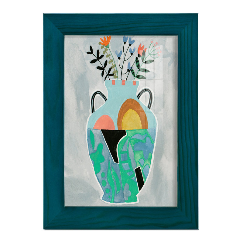 Blayze Collage Vase IV, encadré sur papier, H 8 po x l 6 po x P 1 po, Bleu