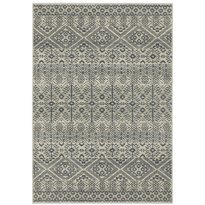 Tapis bleu / beige à motif de plage Howard Beach, Rectangle 9 pi 10 po x 12 pi 10 po