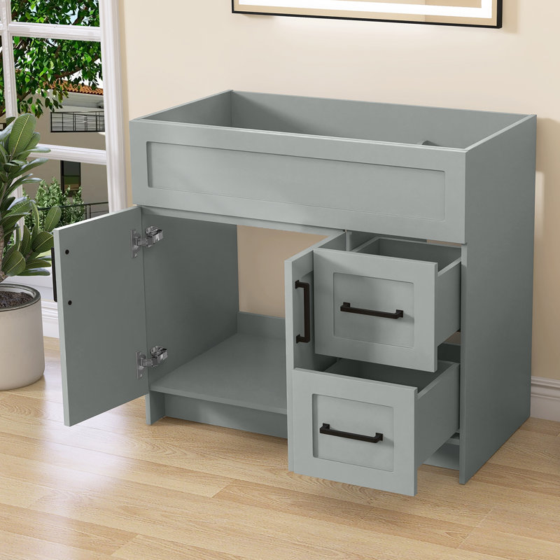 Armoire de salle de bain autoportante 42 po x P 21,5 po x H 33,44 po gris céleste sans plateau, 42"