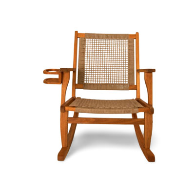 Chaise berçante d'extérieur avec porte-boisson Betsi Vega - Chaise en bois au fini naturel - Utilisation intérieure et extérieure