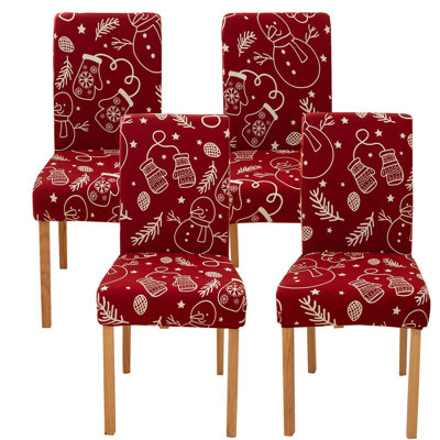 4PCS Stretch Removable Washable Dining Room Chair Protector Slipcovers Christmas Decoration/Home Decor Dining Room Seat Cover