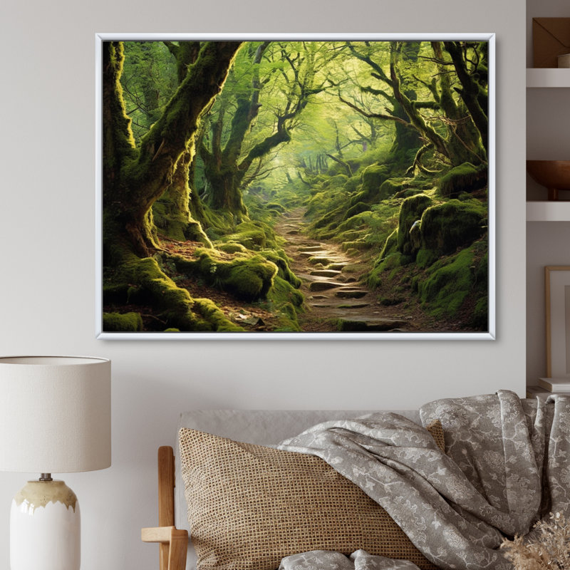Woodland Serenity - Art mural forêt, H 12 po x l 20 po x P 1 po, Cadre flottant blanc