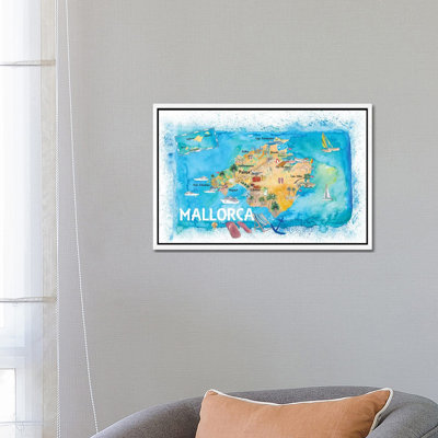 Mallorca Spain Illustrated Map with Landmarks and Highlights 1 Piece Painting on Canvas
