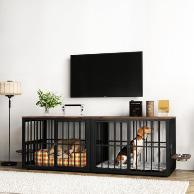 Gurmukh Corner Dog Crate Furniture with Divider and Bowls