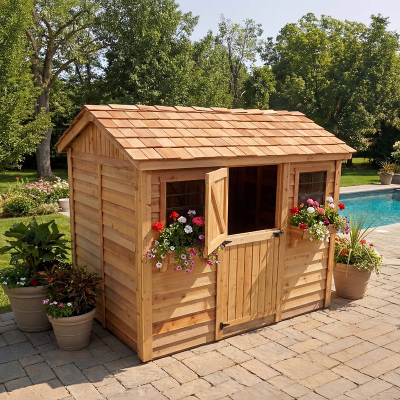 9 ft. W x 6 ft. D Western Red Cedar Cabana Garden Shed with Dutch Door and Cedar Shingle Roof