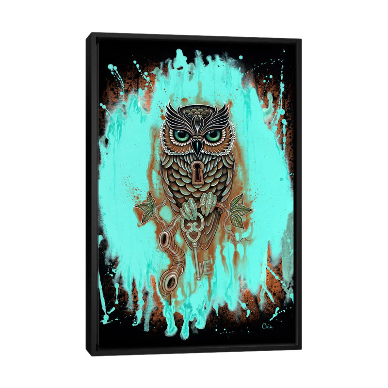 «Bubo's Key», reproduction d'art sur toile tendue, H 26 po x l 18 po x P 1,5 po, Toile avec cadre noir, Pas de tapis