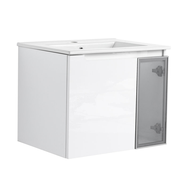Meuble-lavabo moderne blanc brillant avec lavabo en céramique, conception peu encombrante