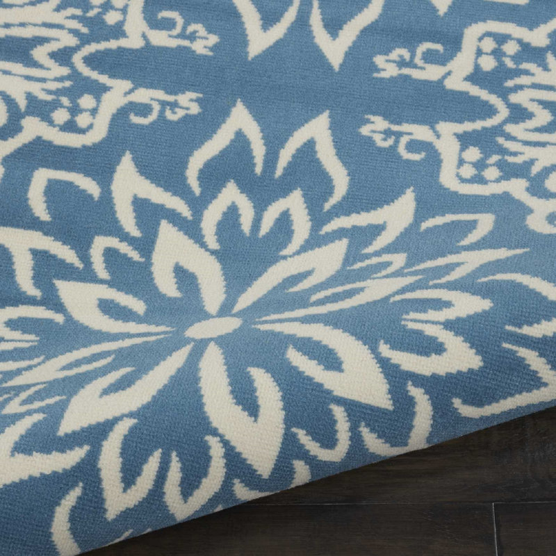 Tapis floral ivoire / bleu Yurig, Rectangle 2 pi x 4 pi