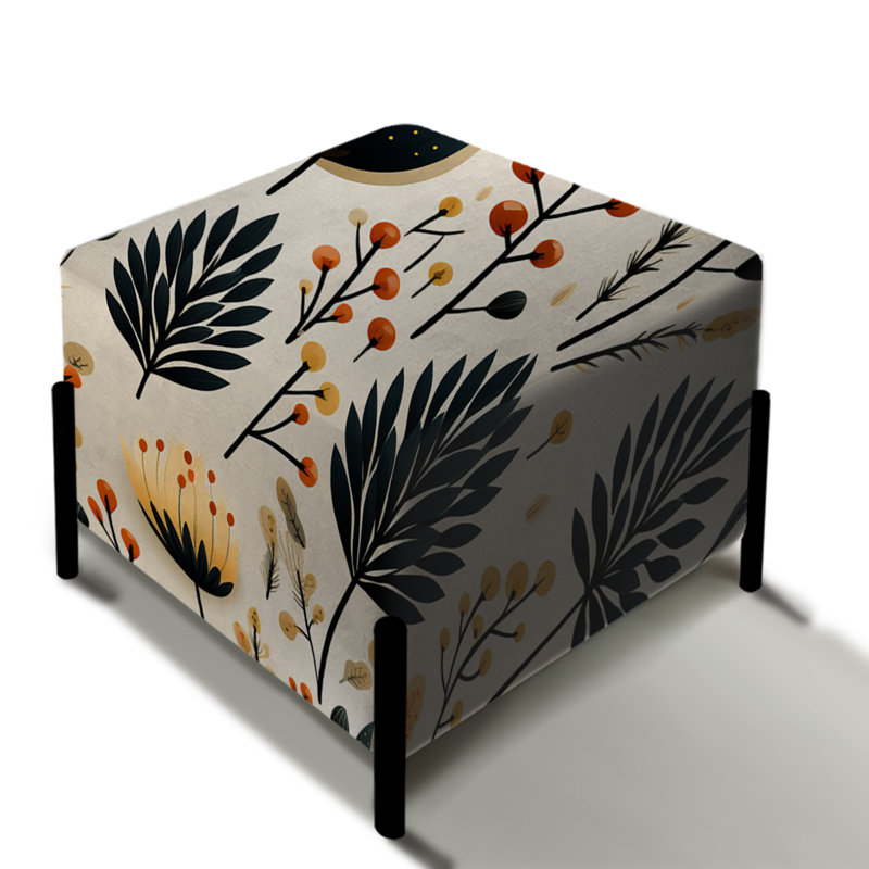 Motif floral beige et noir Meadow - repose-pieds carré floral