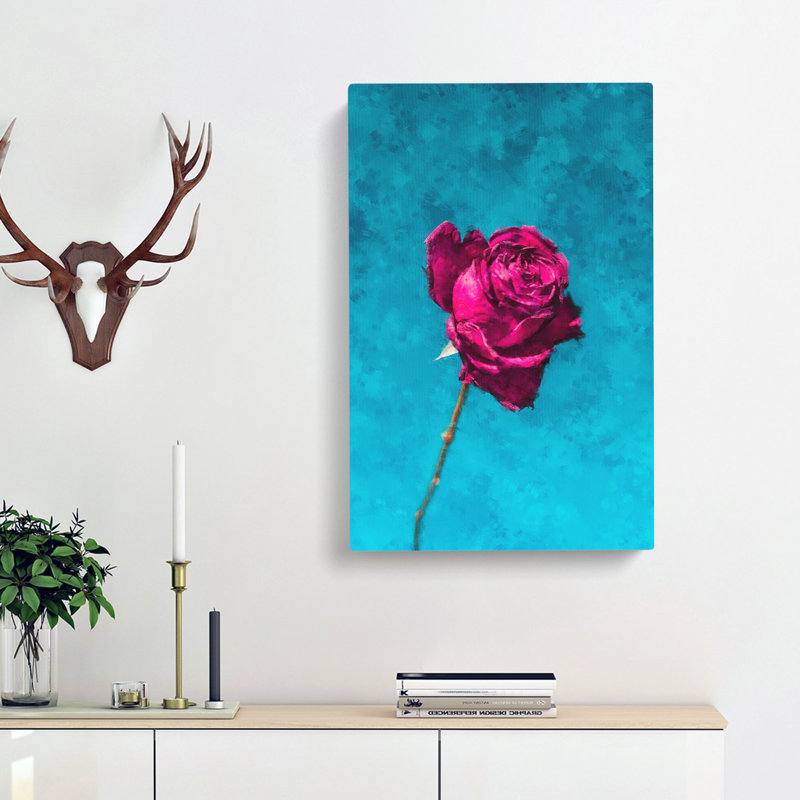 Fuscia Pink Dying Rose - Wrapped Canvas, 76cm H x 50cm W x 3cm D