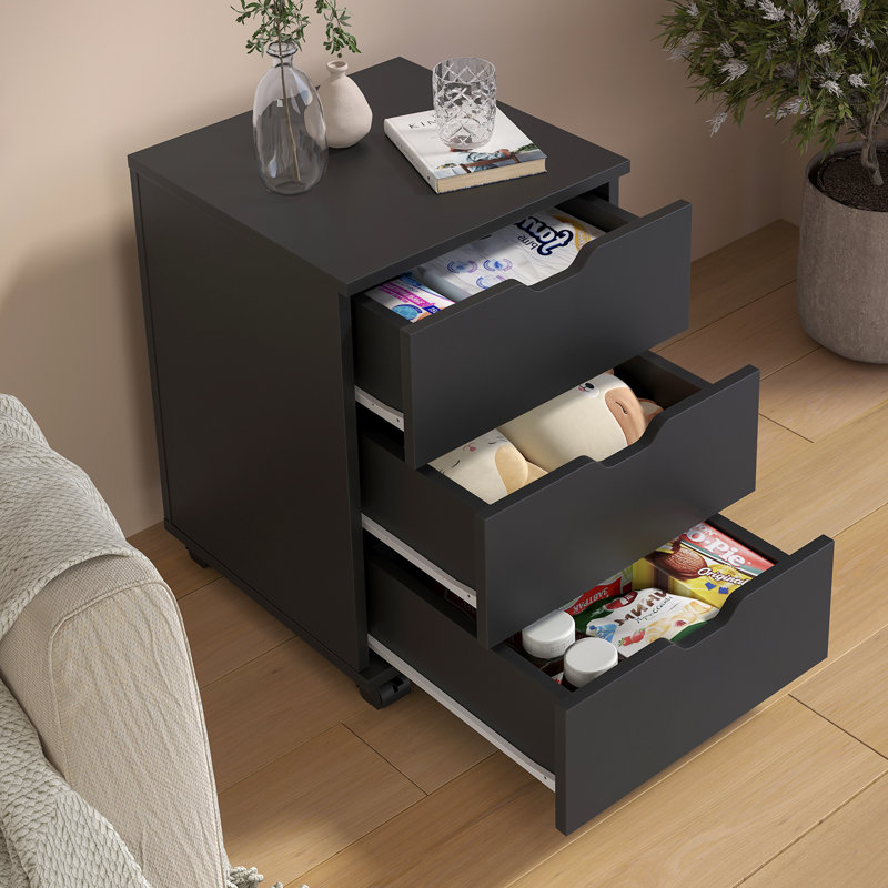 Holmquist 15.7'' Wide 3 -Drawer Mobile File Cabinet, Black