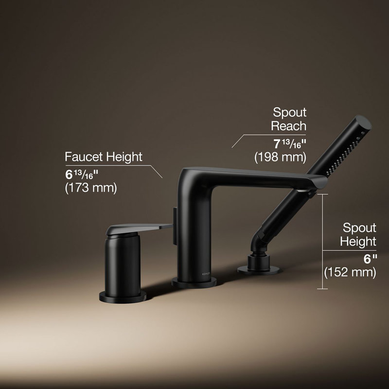 Avid Deck-Mount Bath Faucet With Handshower, Matte Black