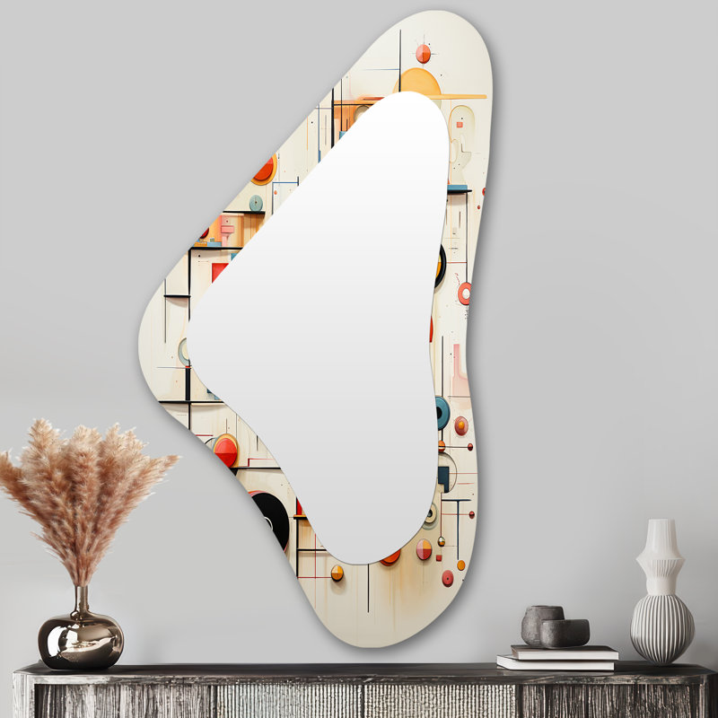 «Santillo» géométrique Mid-Century rétro pastel - formes asymétriques, miroir mural unique, moderne, forme unique, art imprimé en métal