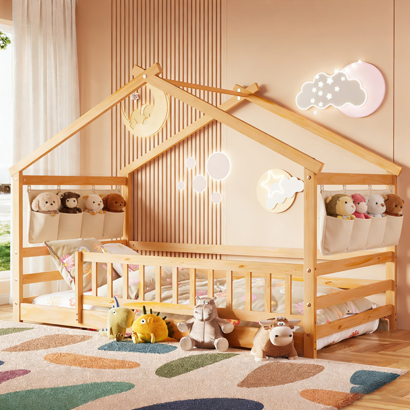 Twin House Bed, Montessori Floor Bed For Kids, Wooden Montessori Beds, Natural